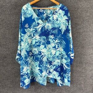 BEAUTIFUL Lawrence Zarian Womens Layered Hem Top Size 3X Blue 3/4 Sleeve Office